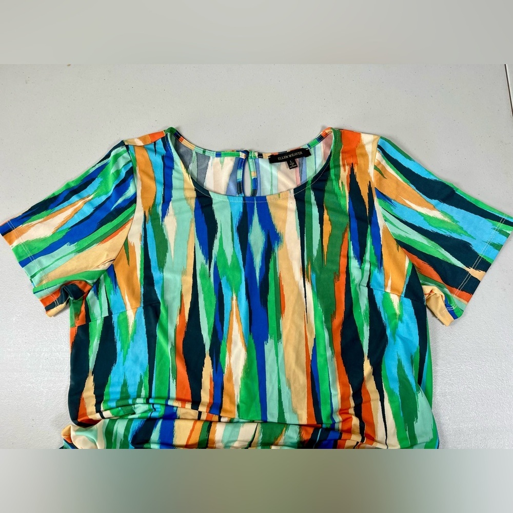 Green and Blue Casual Sundress with Crew Neck and Short Sleeves - Picture 8 of 14